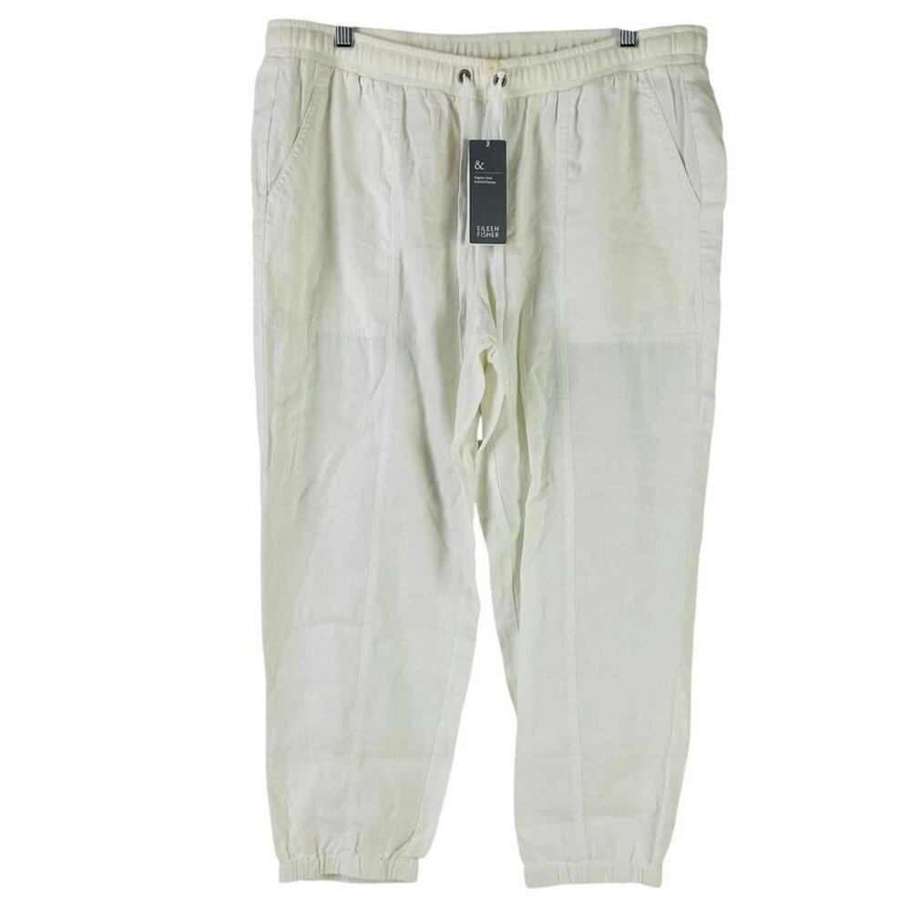 Eileen Fisher Organic Linen White Crop Pant Womens Size L Resort Travel